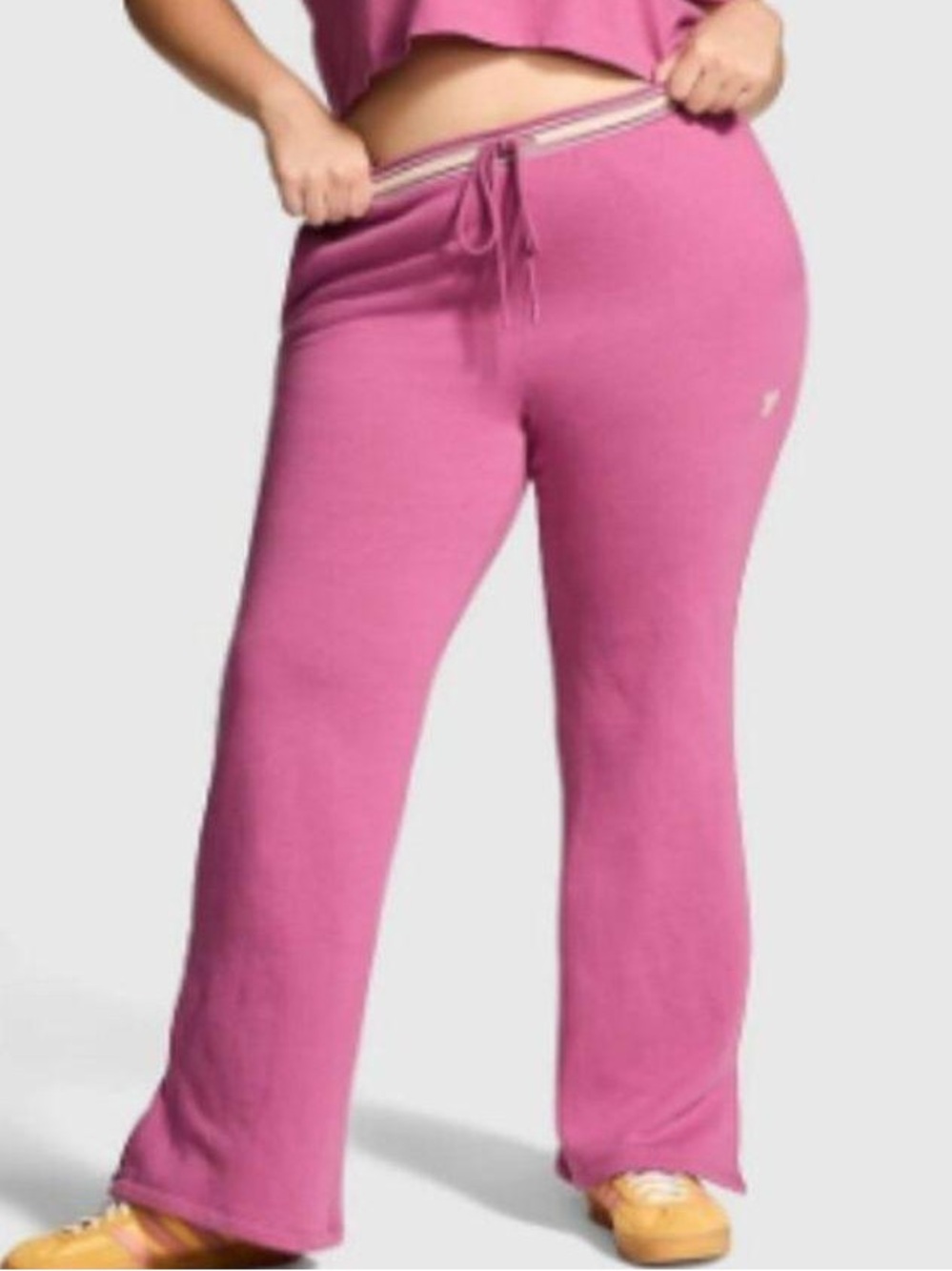 NWT $55 Victoria’s Secret Pink Ivy Fleece Flare Sweat Pants Classic Rose/Ivory